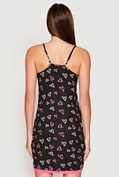 Womens Soft Knit Heart Print Cami Nightgown, Black, Size L