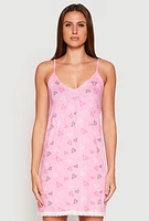 Womens Soft Knit Heart Print Cami Nightgown, Pink, Size L