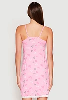 Womens Soft Knit Heart Print Cami Nightgown, Pink, Size L