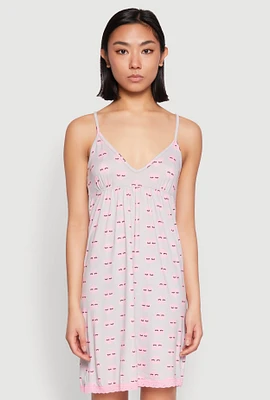 Womens Soft Knit Heart Graphic Print Cami Nightgown,