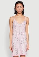 Womens Soft Knit Heart Graphic Print Cami Nightgown,