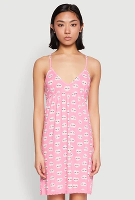 Womens Soft Knit Heart Graphic Print Cami Nightgown, Pink, Size S