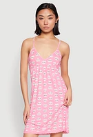 Womens Soft Knit Heart Graphic Print Cami Nightgown, Pink, Size S