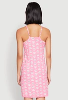 Womens Soft Knit Heart Graphic Print Cami Nightgown, Pink, Size S