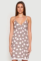 Womens Soft Knit Heart Print V Neck Cami Nightgown,