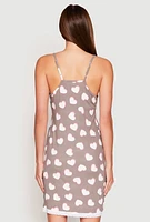 Womens Soft Knit Heart Print V Neck Cami Nightgown,