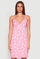 Womens Soft Knit Heart Print V Neck Cami Nightgown, Pink, Size M