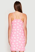 Womens Soft Knit Heart Print V Neck Cami Nightgown, Pink, Size S