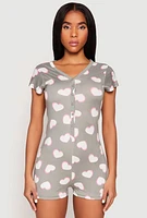 Womens Love Heart Graphic Print Pajama Romper, M