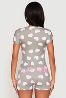 Womens Love Heart Graphic Print Pajama Romper, M