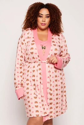 Womens Plus Size Friends Forever Graphic Nightgown and Robe, Pink, Size 1X