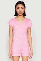 Womens Soft Knit Babe Button Front Pajama Romper, Pink, Size S