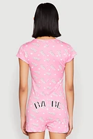 Womens Soft Knit Babe Button Front Pajama Romper, Pink, Size S
