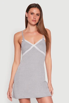 Womens Ribbed Knit Lace Trim Cami Nightgown, S