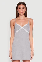 Womens Ribbed Knit Lace Trim Cami Nightgown, S