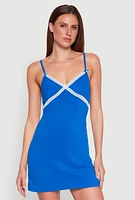 Womens Ribbed Knit Lace Trim Cami Nightgown,