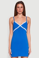 Womens Ribbed Knit Lace Trim Cami Nightgown,