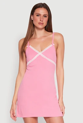 Womens Ribbed Knit Lace Trim Cami Nightgown,