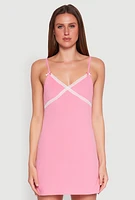 Womens Ribbed Knit Lace Trim Cami Nightgown,