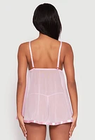 Womens Floral Embroidered Babydoll and G String,