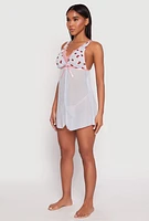 Womens Embroidered Strawberry Babydoll and G String, Blue, Size L