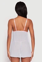 Womens Embroidered Strawberry Babydoll and G String, Blue, Size L