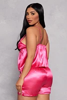 Womens Satin Pajama Babydoll Cami and Shorts, Pink, Size S