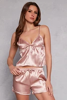 Womens Satin Pajama Babydoll Cami with Shorts, Pink,