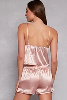Womens Satin Pajama Babydoll Cami with Shorts, Pink, Size XL
