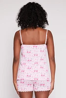 Womens Wine Glass Heart Print Pajama Cami and Pants, Pink, Size S