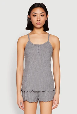 Womens Rib Knit Lettuce Edge Pajama Cami with Shorts,