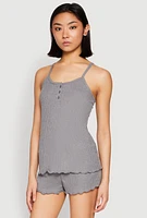 Womens Rib Knit Lettuce Edge Pajama Cami with Shorts,