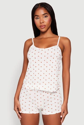 Womens Pointelle Printed Pajama Cami and Shorts Set, White, Size XL