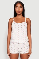 Womens Pointelle Printed Pajama Cami and Shorts Set, White, Size XL