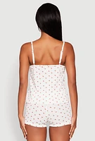 Womens Pointelle Printed Pajama Cami and Shorts Set, White, Size XL