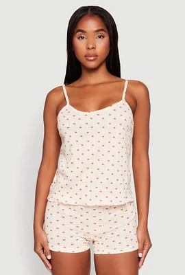 Womens Pointelle Printed Pajama Cami and Shorts Set,