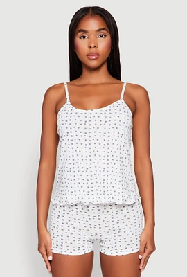 Womens Pointelle Printed Pajama Cami and Shorts Set, Blue, Size XL