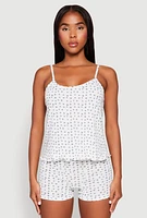 Womens Pointelle Printed Pajama Cami and Shorts Set,