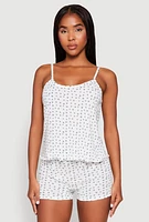 Womens Pointelle Printed Pajama Cami and Shorts Set, Blue, Size XL