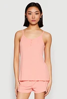 Womens Henley Pajama Cami with Shorts Set, Pink, Size S