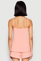Womens Henley Pajama Cami with Shorts Set, Pink, Size S