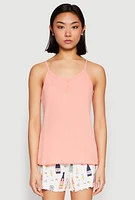 Womens Henley Pajama Cami with Shorts Set, Pink, Size S