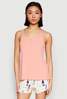 Womens Henley Pajama Cami with Shorts Set, Pink, Size S