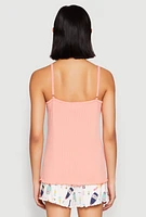Womens Henley Pajama Cami with Shorts Set, Pink, Size S