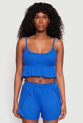 Womens Ribbed Knit Lettuce Edge Pajama Cami and Shorts,
