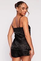 Womens Satin Heart Pajama Cami with Shorts, Black, Size M