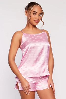 Womens Satin Heart Pajama Cami with Shorts,