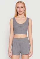 Womens Ribbed Knit Ruched Pajama Tank Top and Smocked Shorts,