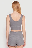 Womens Ribbed Knit Ruched Pajama Tank Top and Smocked Shorts,