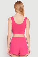 Womens Ribbed Knit Ruched Pajama Tank Top and Smocked Shorts, Pink, Size XL